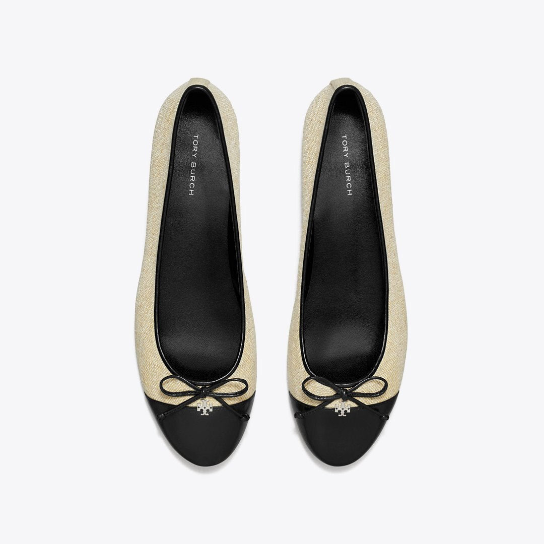 Tory Burch Cap-Toe Ballet WILD WHEAT / PERFECT BLACK