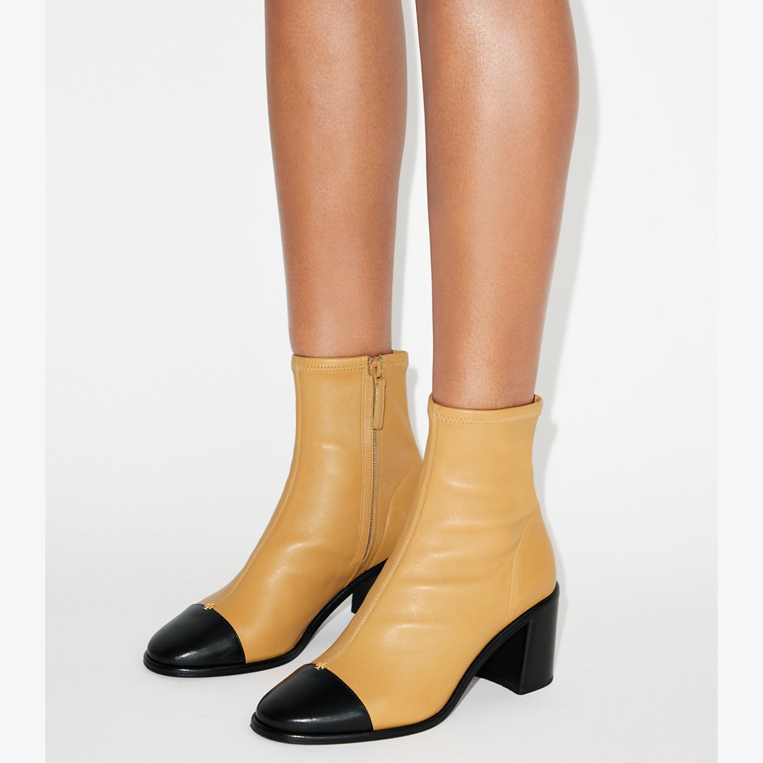Tory Burch Cap-Toe Heeled Ankle Boot GINGER SHORTBREAD / PERFECT BLACK
