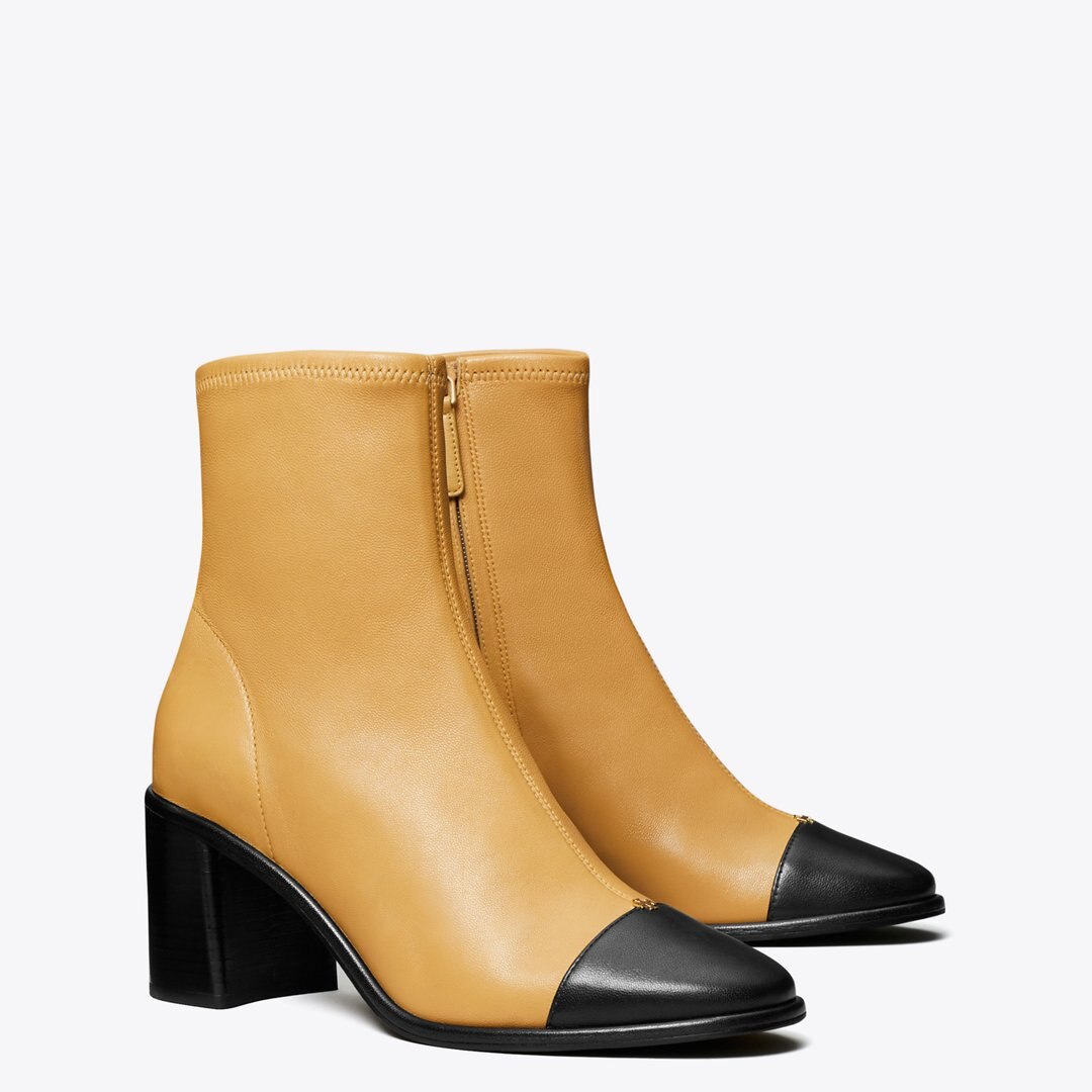Tory Burch Cap-Toe Heeled Ankle Boot GINGER SHORTBREAD / PERFECT BLACK