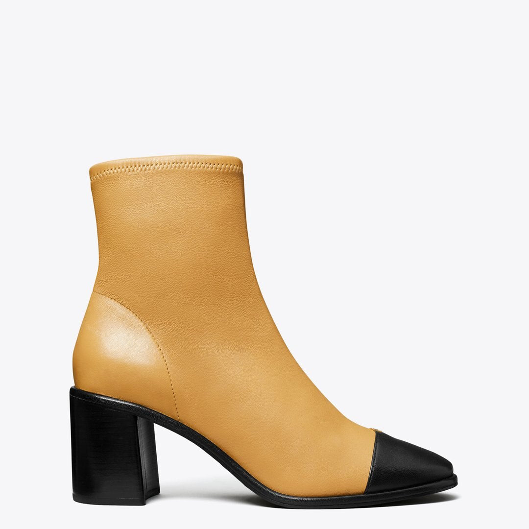 Tory Burch Cap-Toe Heeled Ankle Boot GINGER SHORTBREAD / PERFECT BLACK
