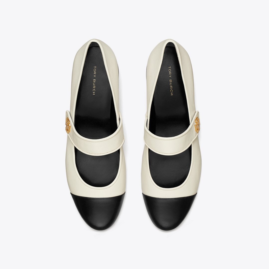 Tory Burch Cap-Toe Mary Jane LIGHT CREAM / PERFECT BLACK