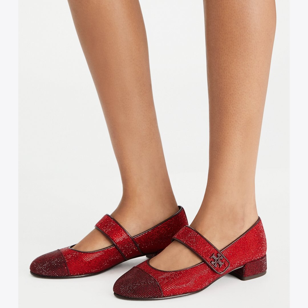 Tory Burch Cap-Toe Mary Jane Pav Heeled Ballet RUBY / PLUM