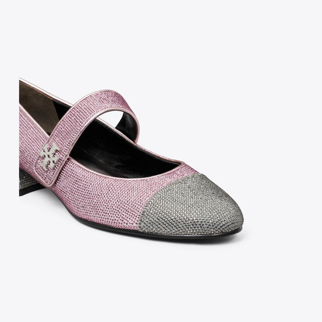 Tory Burch Cap-Toe Mary Jane Pav Heeled Ballet GRAY STONE / SPARKLE PINK