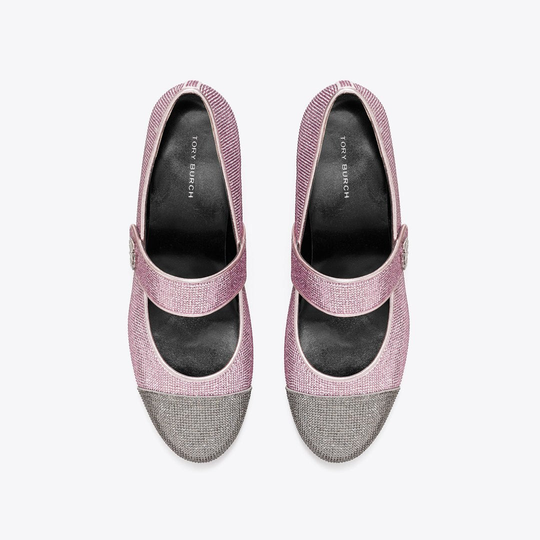 Tory Burch Cap-Toe Mary Jane Pav Heeled Ballet GRAY STONE / SPARKLE PINK