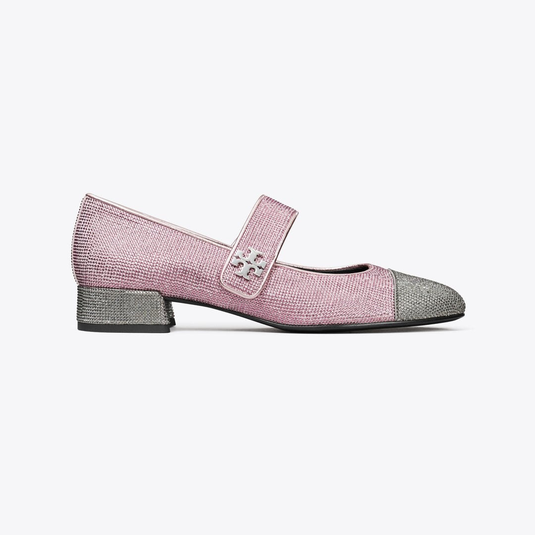 Tory Burch Cap-Toe Mary Jane Pav Heeled Ballet GRAY STONE / SPARKLE PINK