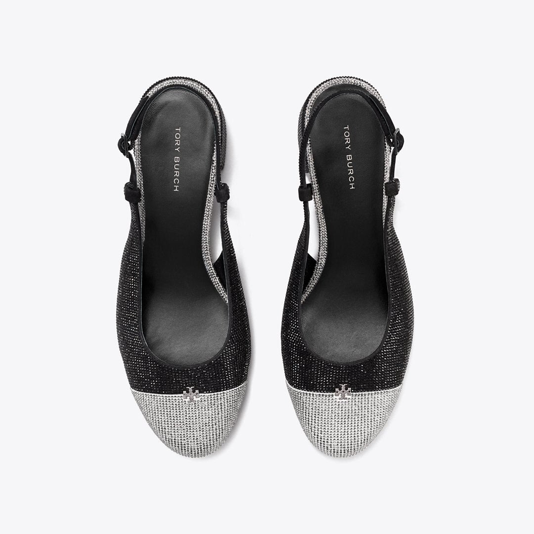 Tory Burch Cap-Toe Pav Slingback PERFECT BLACK / SILVER