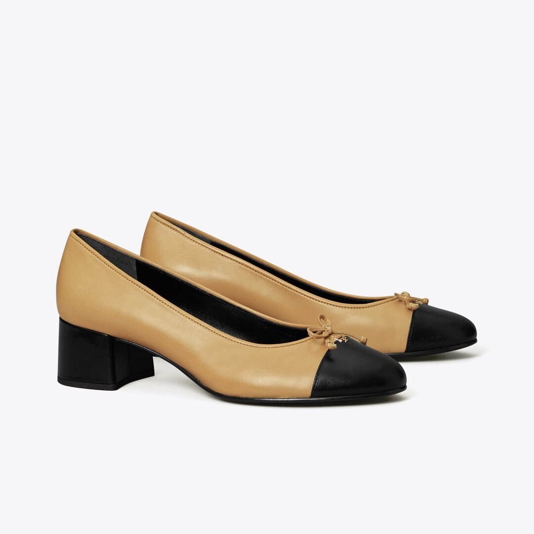 Tory Burch Cap-Toe Pump GINGER SHORTBREAD / PERFECT BLACK