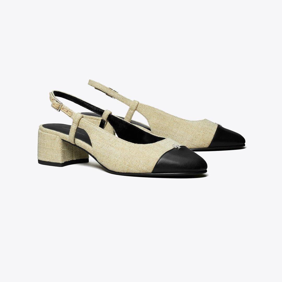 Tory Burch Cap-Toe Slingback WILD WHEAT / PERFECT BLACK