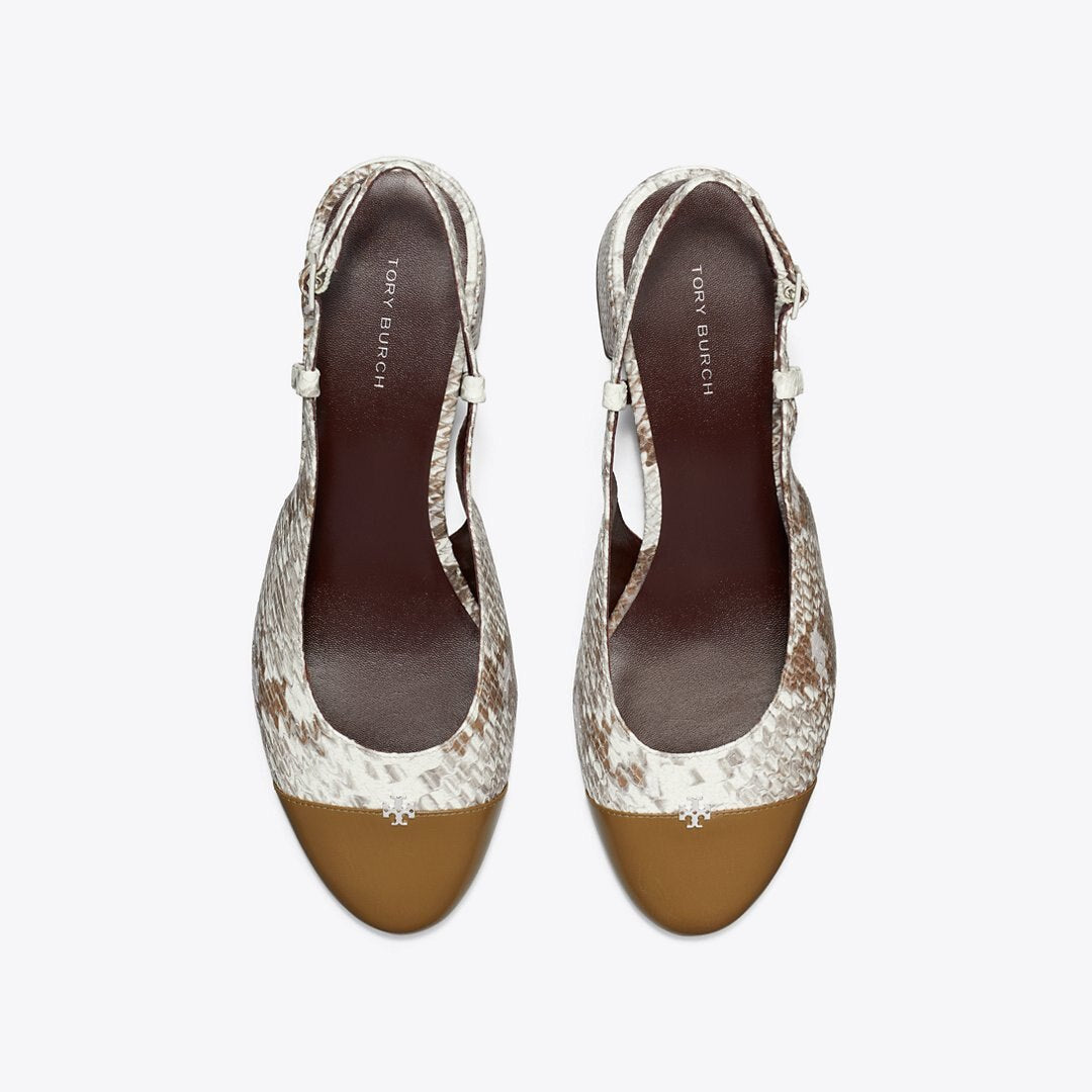 Tory Burch Cap-Toe Slingback GRANITE ROCCIA / RAMURE GREEN