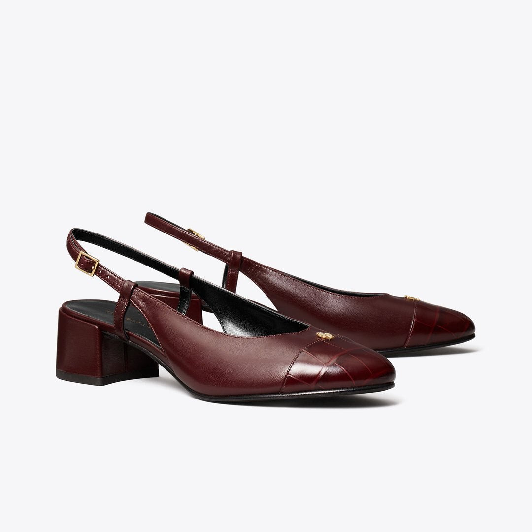 Tory Burch Cap-Toe Slingback Pump DEEP BURGUNDY