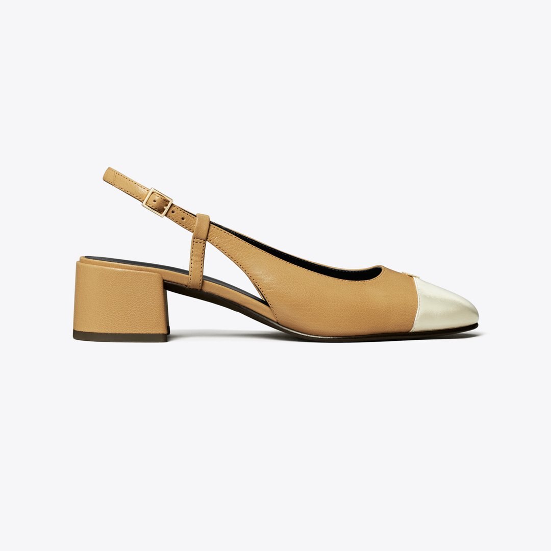 Tory Burch Cap-Toe Slingback Pump GINGER SHORTBREAD / SPARK GOLD