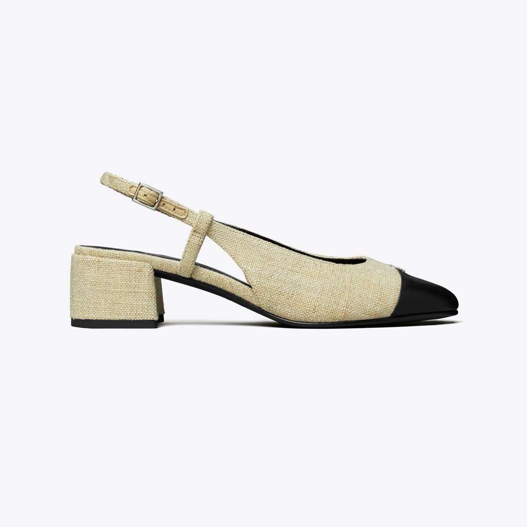 Tory Burch Cap-Toe Slingback WILD WHEAT / PERFECT BLACK
