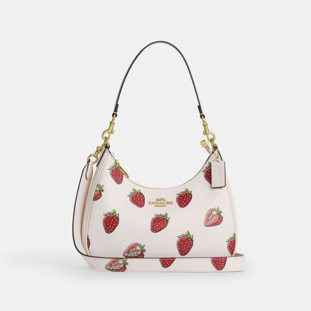 Coach Reversible Strap With Strawberry Print Gold Chalk Multi