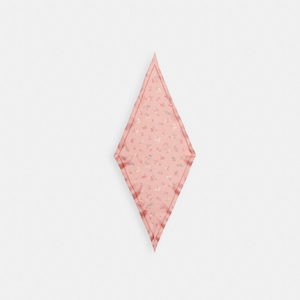 Coach Tossed Floral Print Silk Diamond Scarf Powder Pink