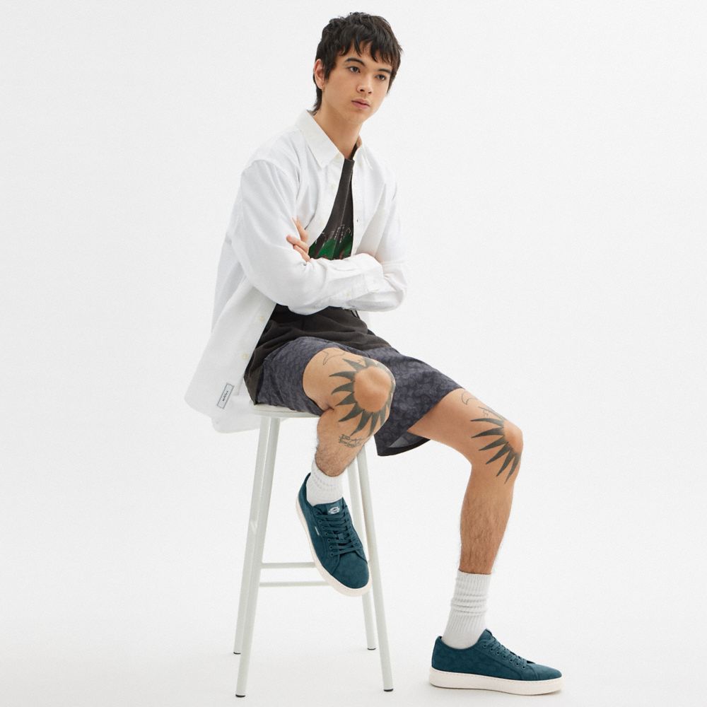 Men's Coach Canvas Sneaker In Signature Jacquard Dark Teal Chalk
