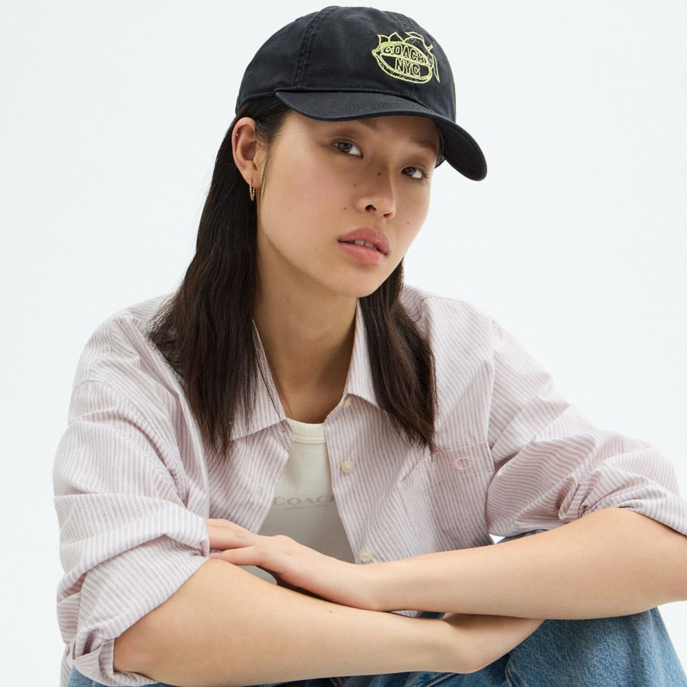 Coach Retro Sliced Lemon Print Baseball Hat Black Yellow