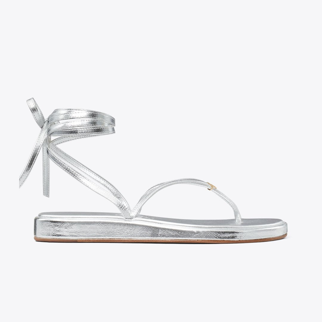 Tory Burch Capri Ankle Wrap Sandal SILVER