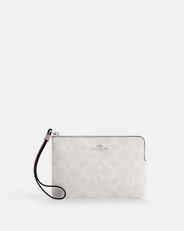 Corner Zip Wristlet In Signature Canvas Signature Canvas-Sv-Chalk-Carnation Signature Canvas-Sv-Chalk-Carnation