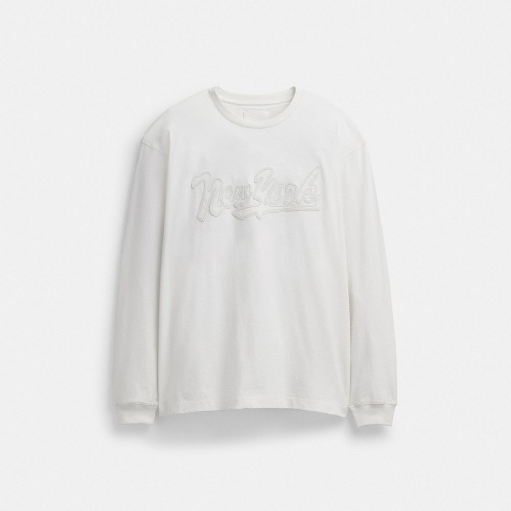 Coach New York Long Sleeve T Shirt In Organic Cotton White