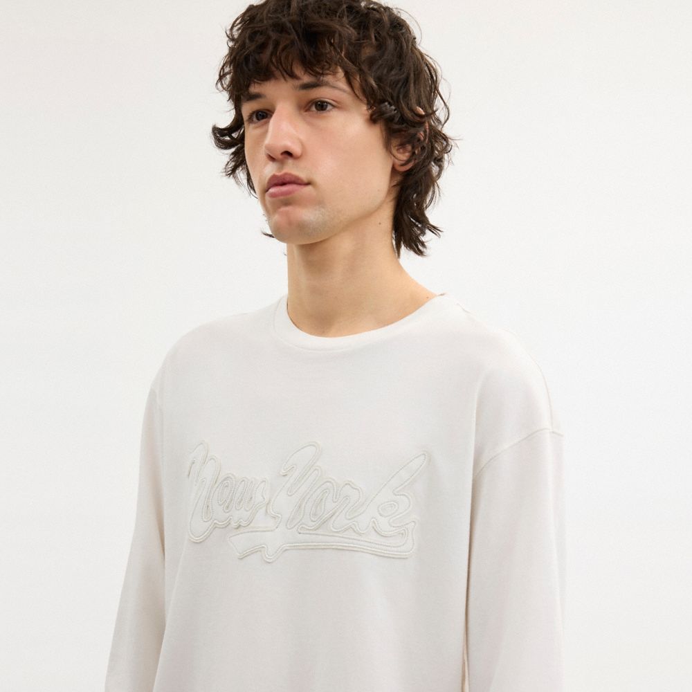 Coach New York Long Sleeve T Shirt In Organic Cotton White