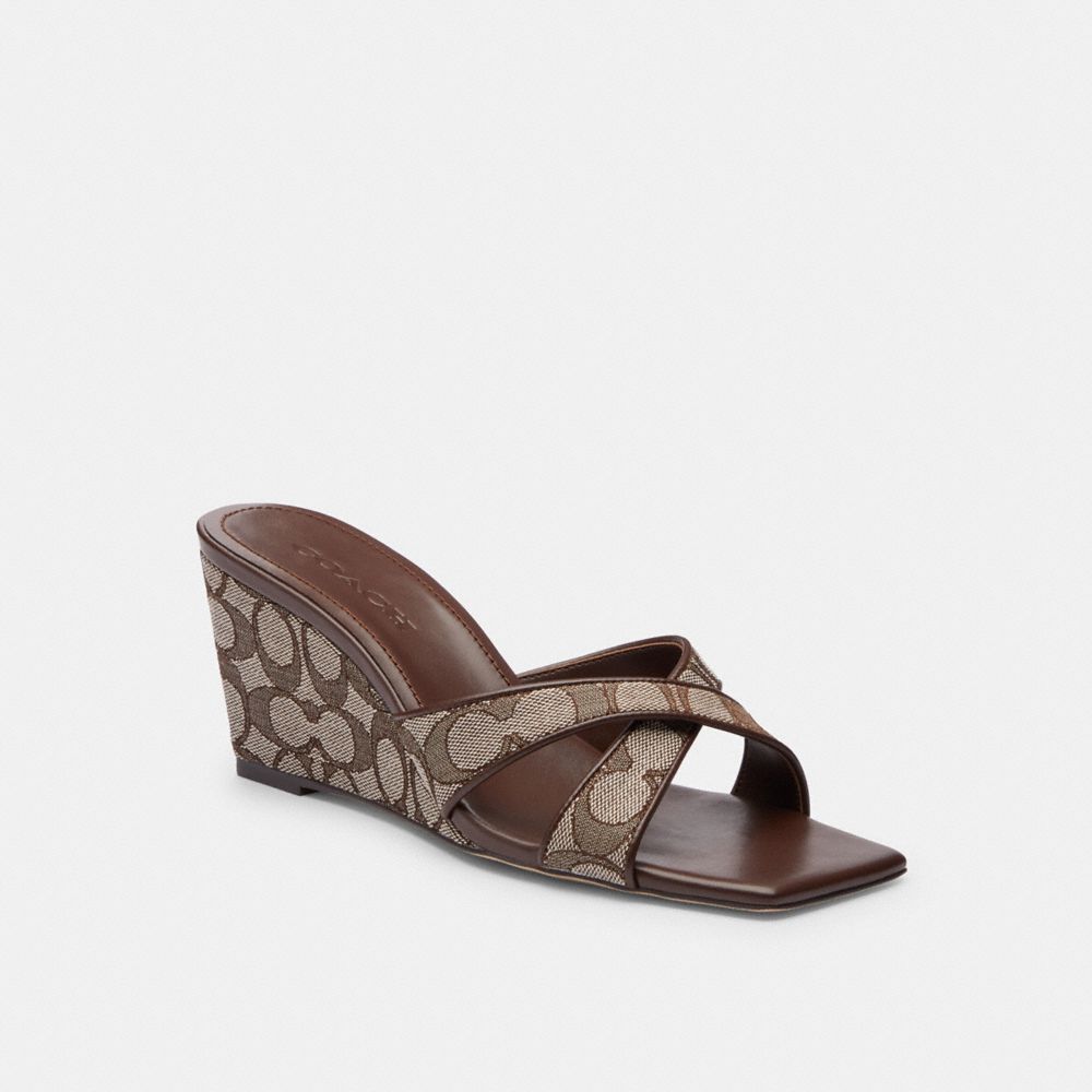 Coach Wedge Sandal In Signature Jacquard Oak Maple