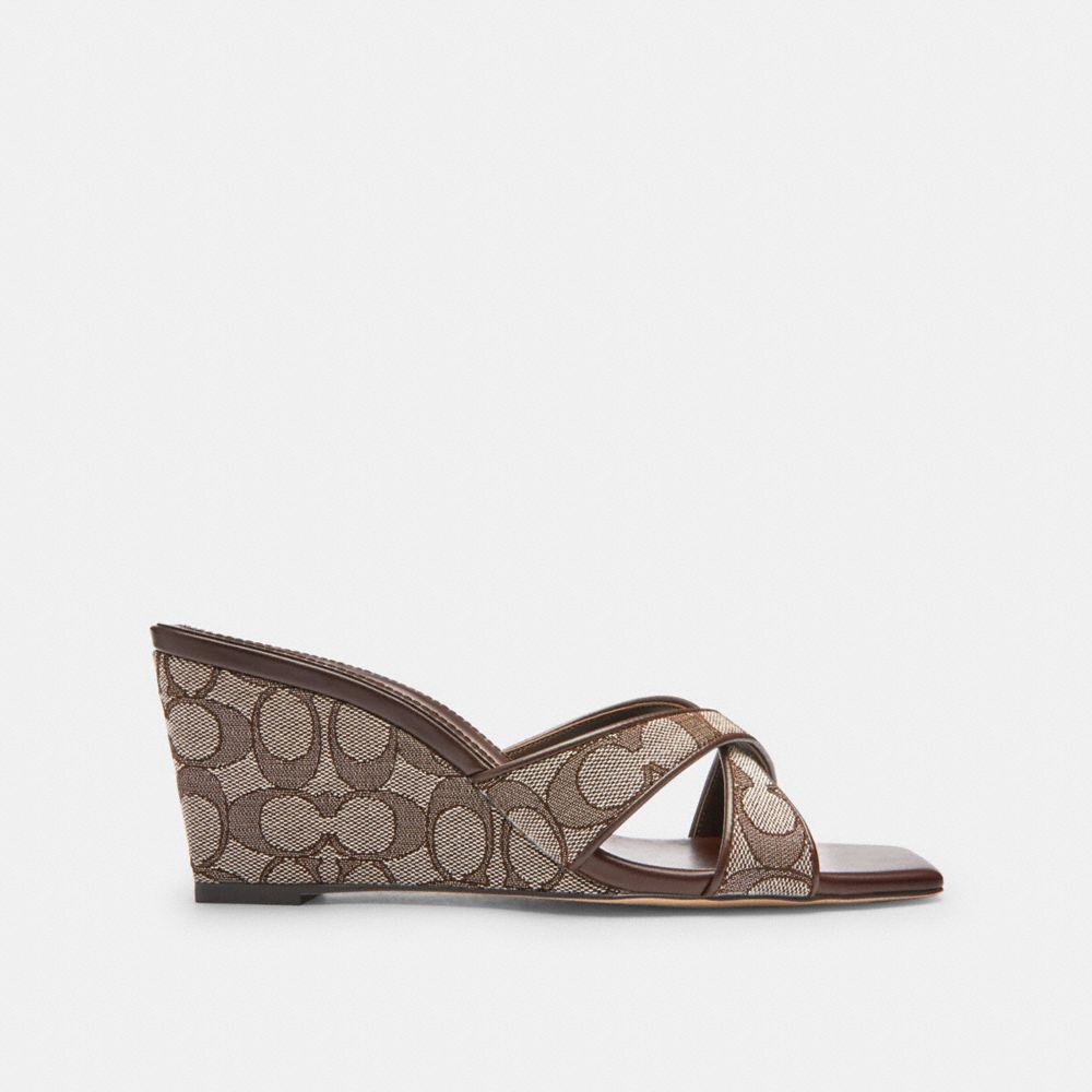 Coach Wedge Sandal In Signature Jacquard Oak Maple