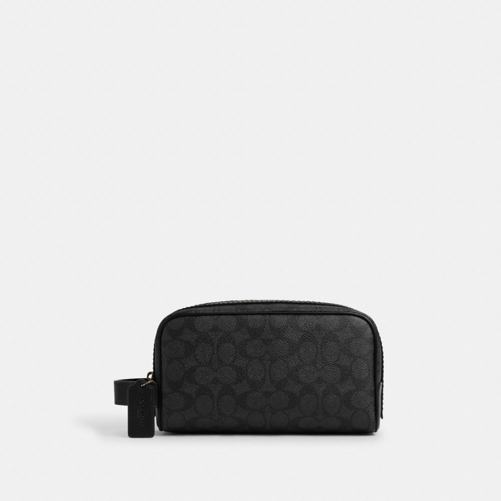 Coach Small Travel Kit In Signature Canvas Gunmetal Charcoal Black