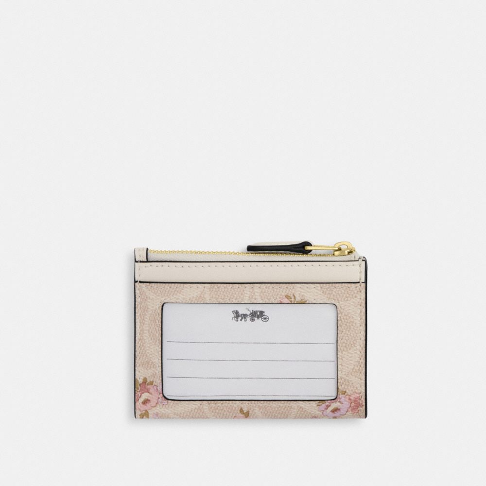 Coach Mini Skinny Id Case In Signature Canvas With Floral Print Gold Sand Multi