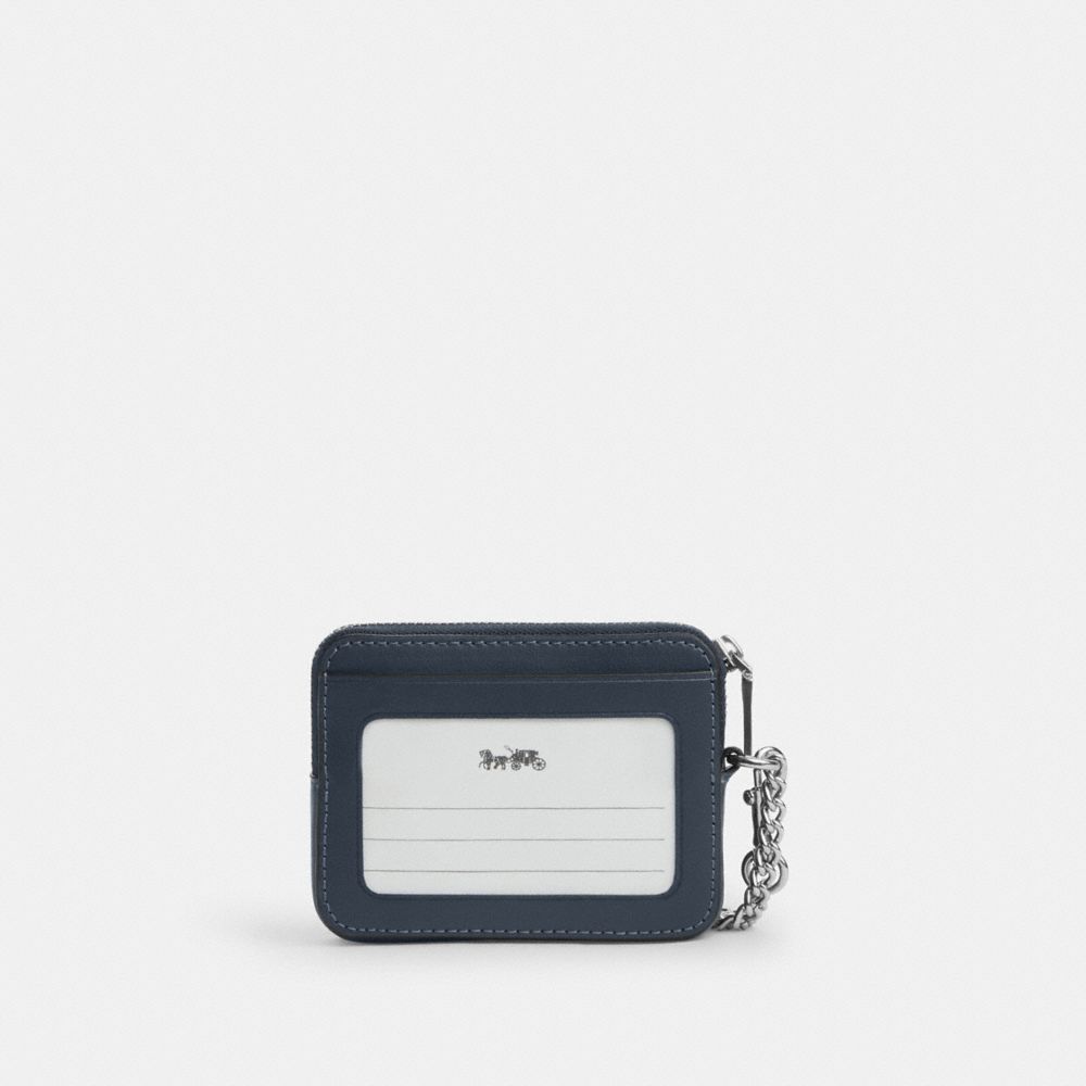 Coach Zip Card Case With Quilting Silver Denim