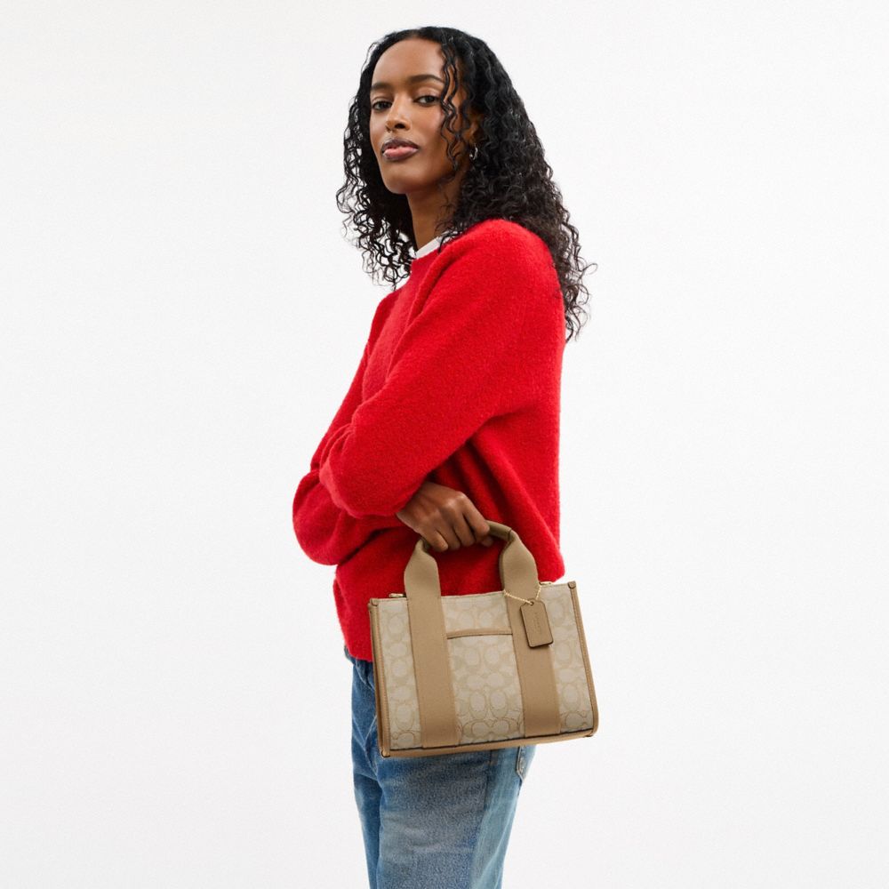 Coach Smith Tote Bag 24 In Signature Jacquard Gold Light Khaki Multi