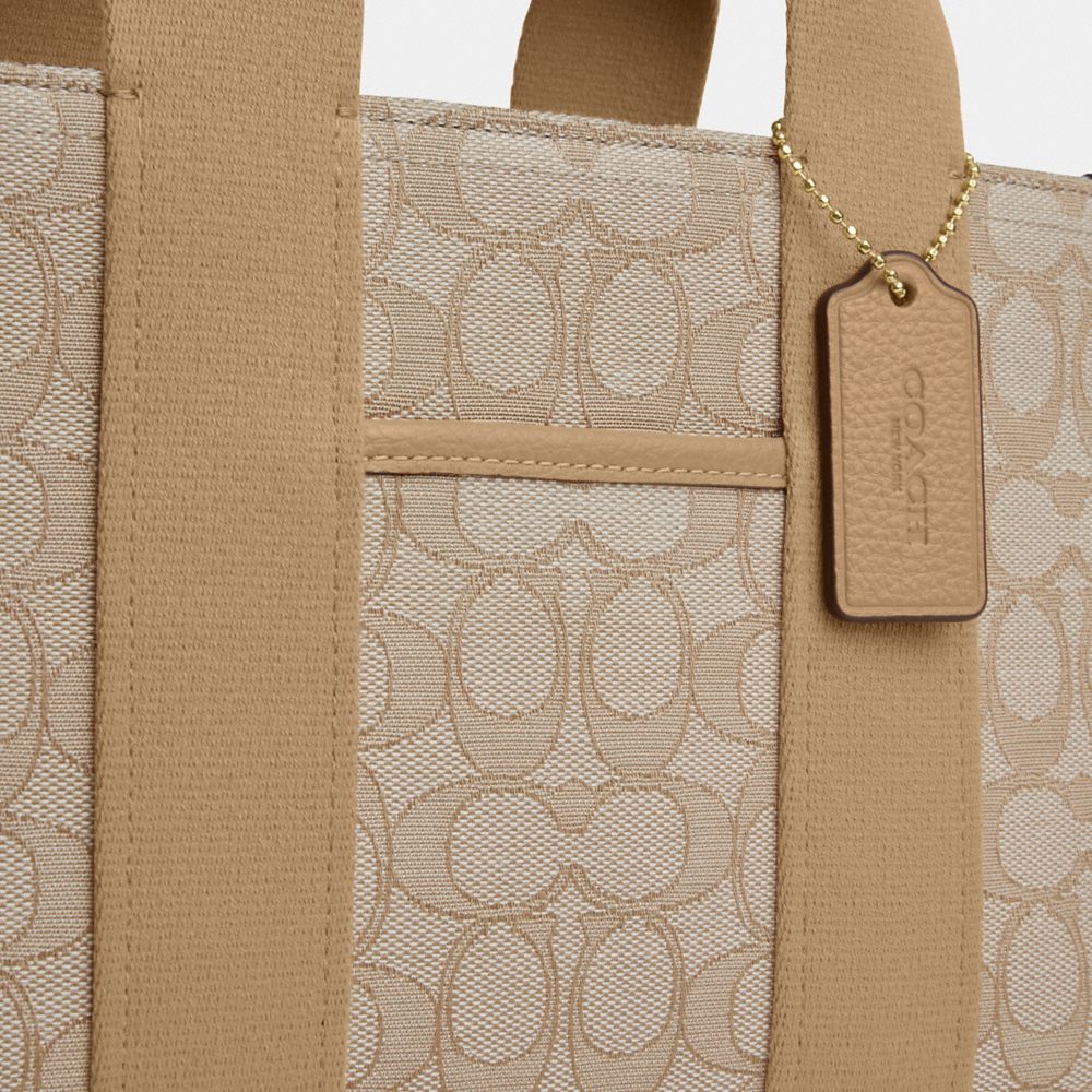 Coach Smith Tote Bag 24 In Signature Jacquard Gold Light Khaki Multi