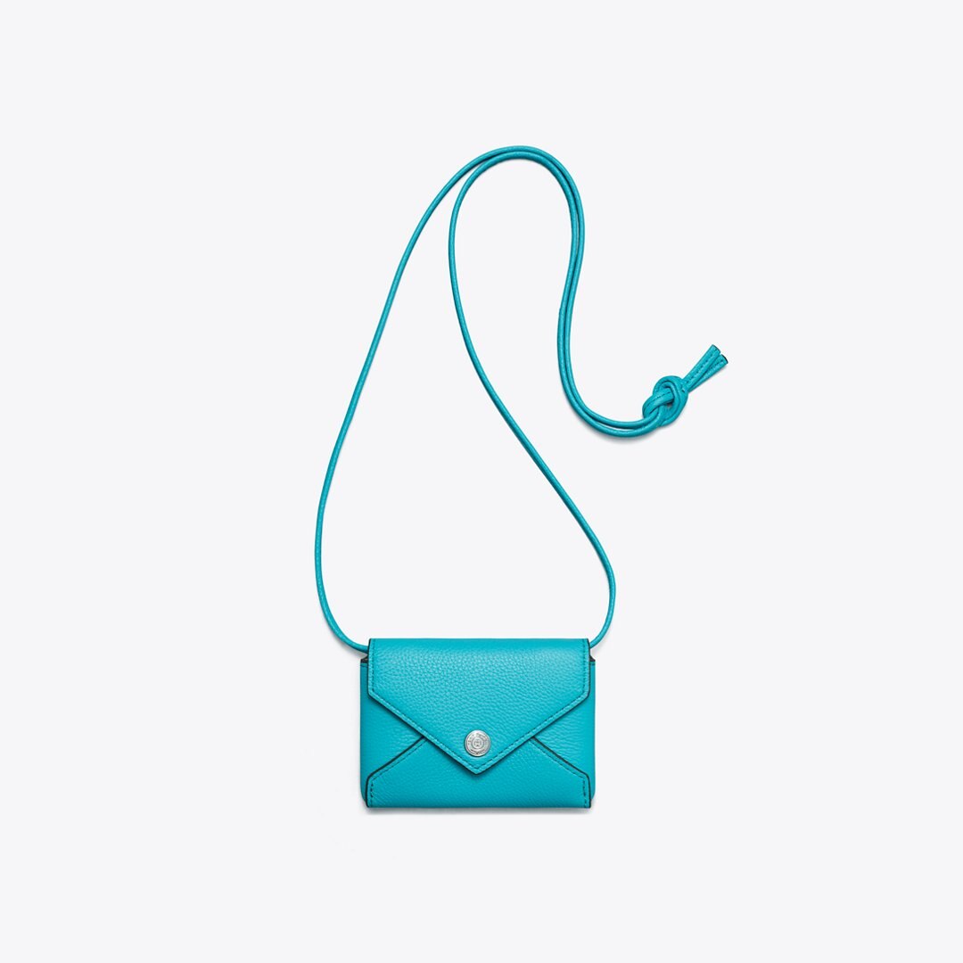 Tory Burch Card Case Lanyard Soft Turquoise