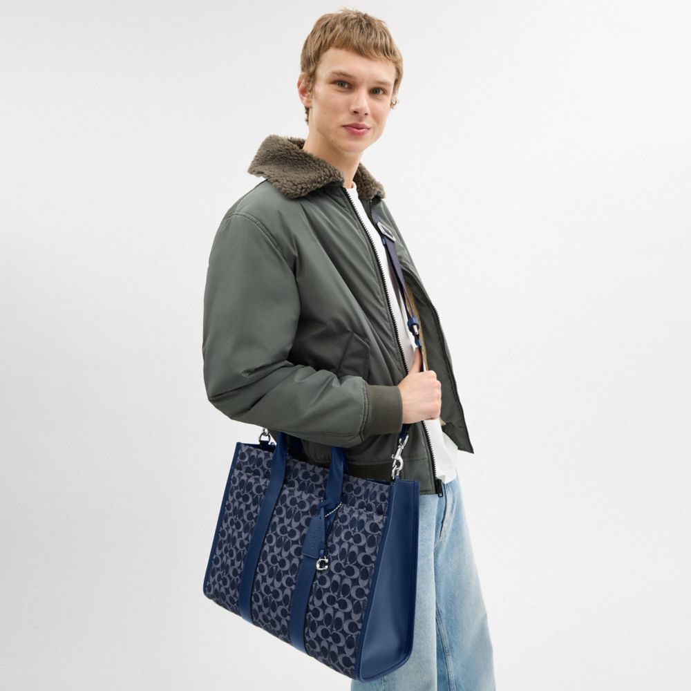 Coach Wesley Tote In Signature Denim Deep Blue