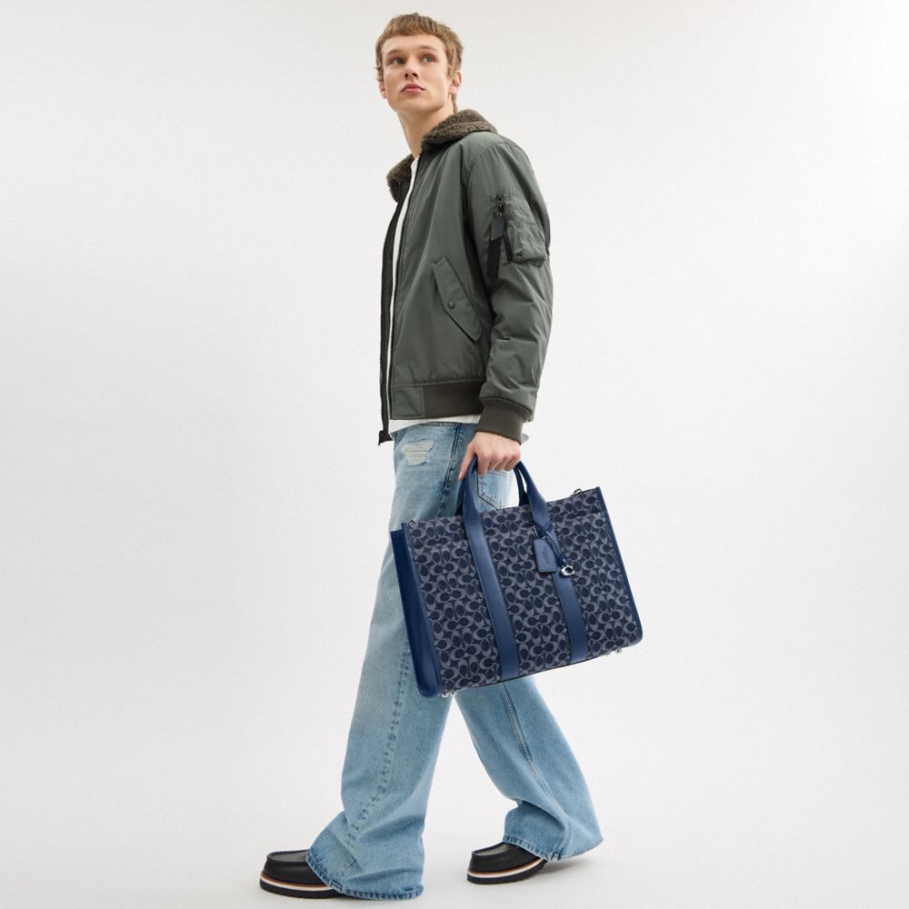 Coach Wesley Tote In Signature Denim Deep Blue