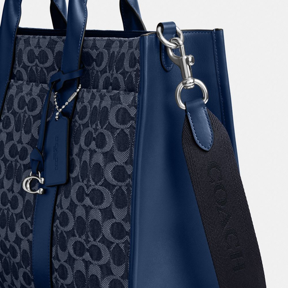 Coach Wesley Tote In Signature Denim Deep Blue