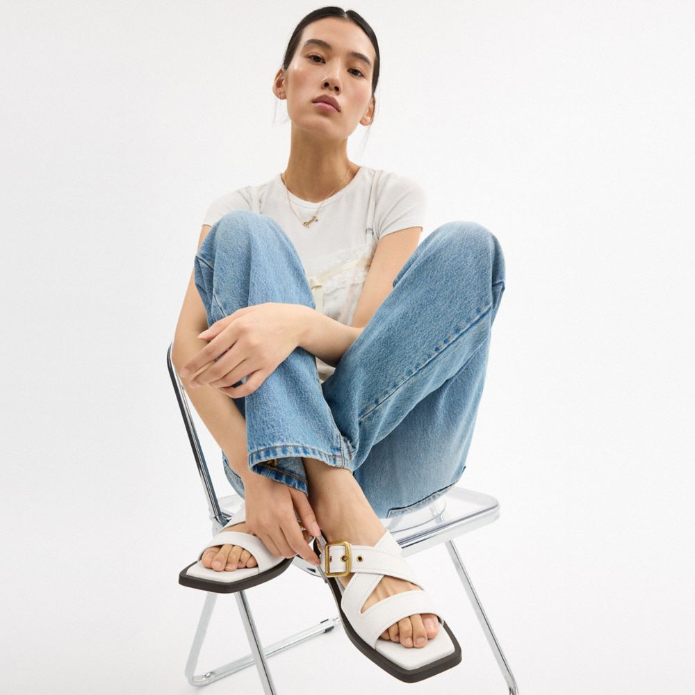 Women's Coach Archival Buckle Flat Sandal Chalk