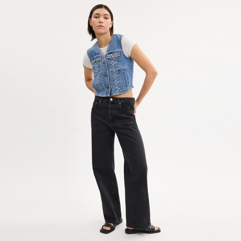 Coach Denim Vest In Organic Cotton Blue