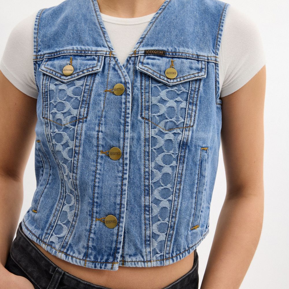 Coach Denim Vest In Organic Cotton Blue