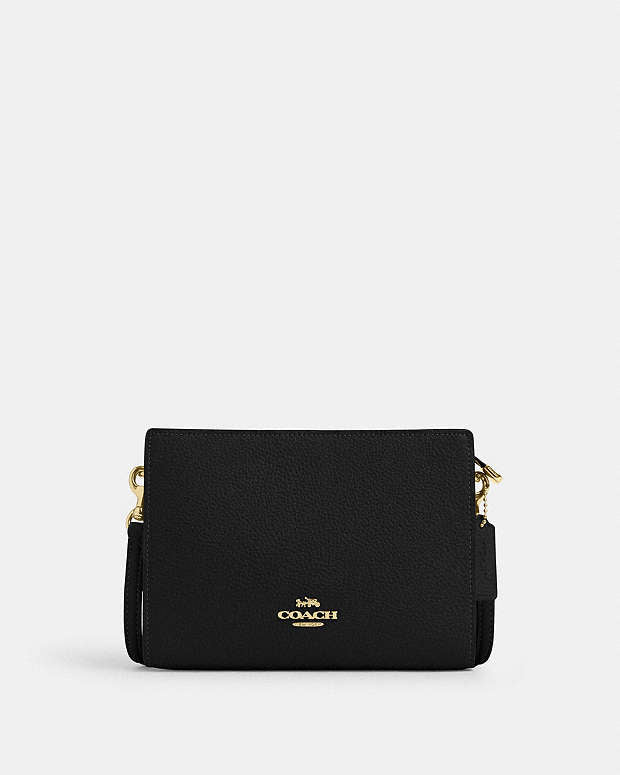 Slim Crossbody Bag Pebbled Leather-Gold-Black Pebbled Leather-Gold-Black