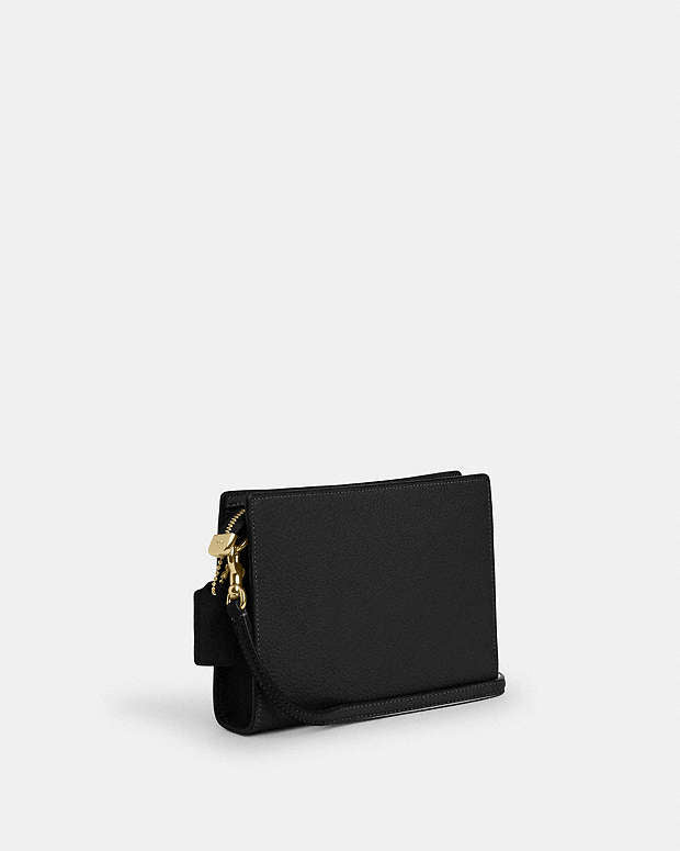 Slim Crossbody Bag Pebbled Leather-Gold-Black Pebbled Leather-Gold-Black