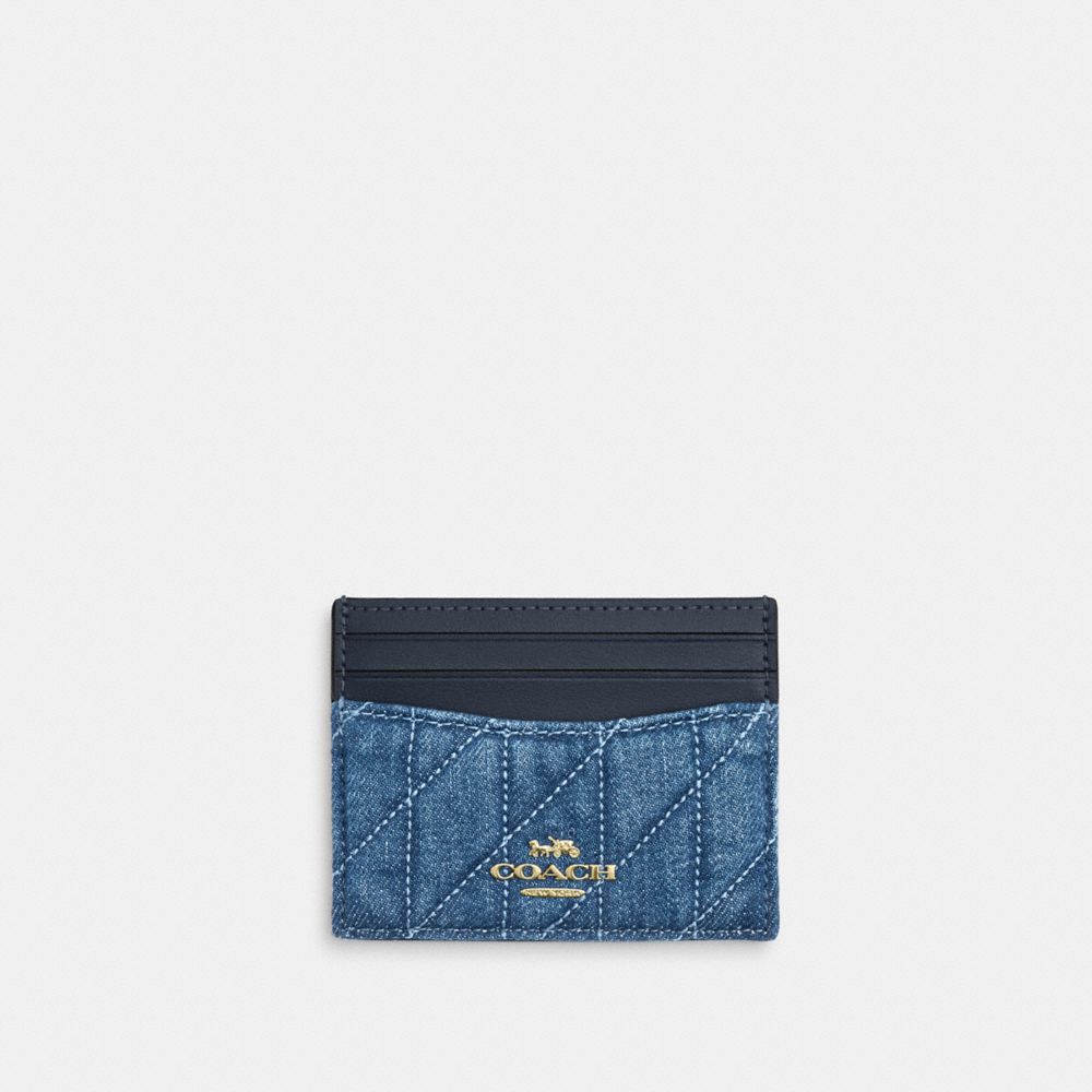 Coach Slim Id Card Case In Regenerative Cotton With Quilting Gold Indigo