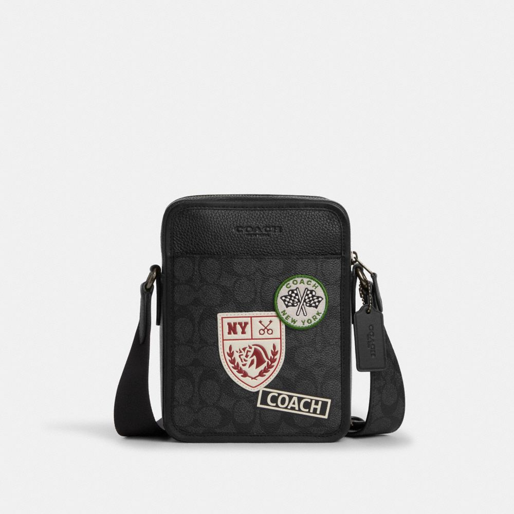 Coach Sullivan Crossbody Bag In Signature Canvas With Patches Gunmetal Charcoal Multi