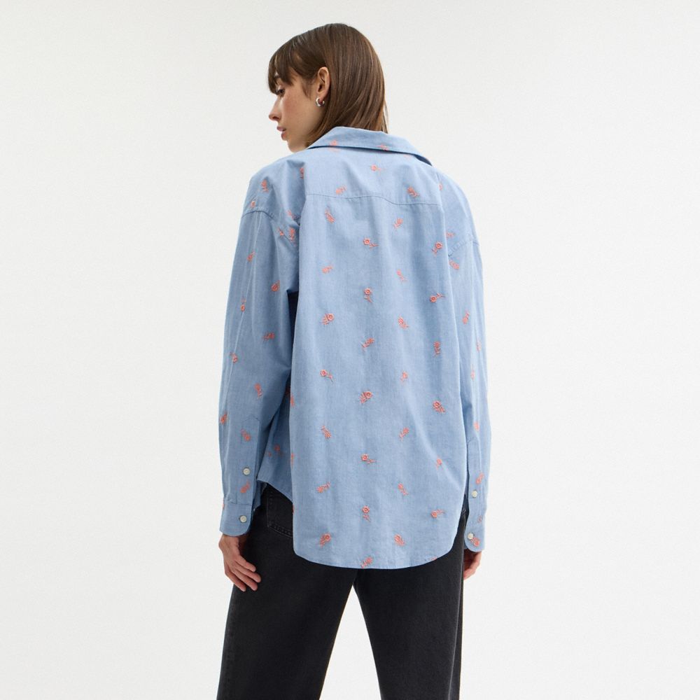 Coach Floral Embroidery Shirt Blue