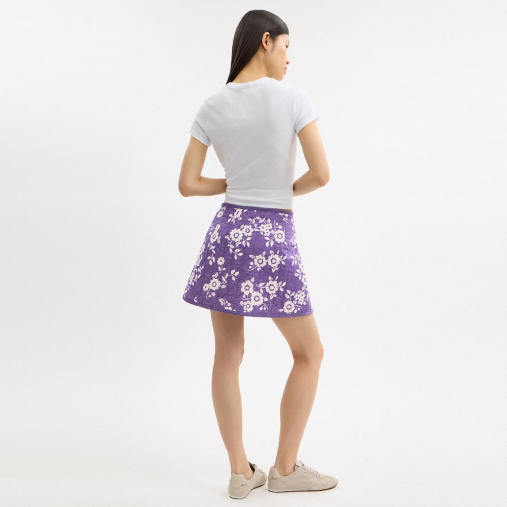 Coach Quilted Floral Wrap Skirt Purple Multi