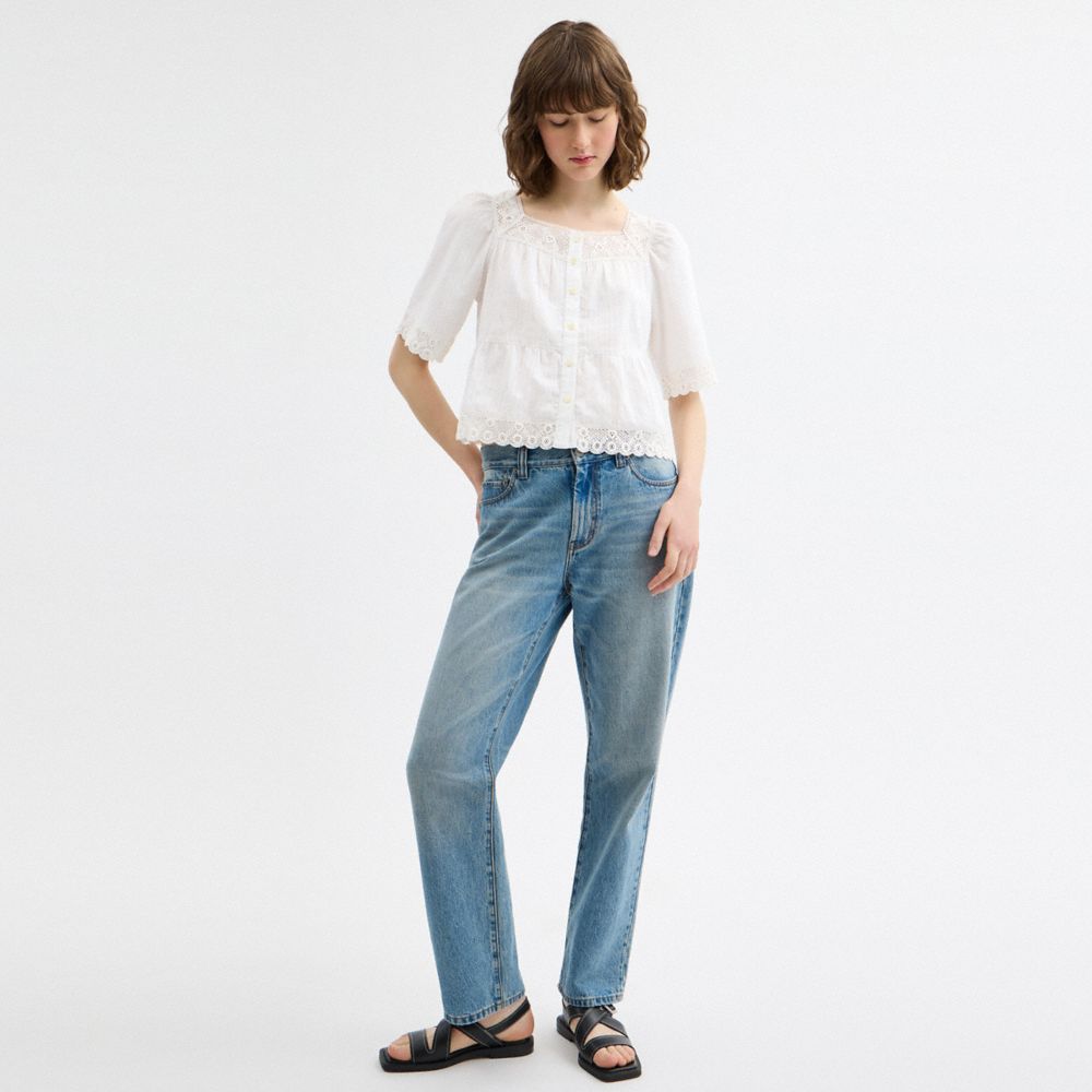 Coach Crochet Trim Top White