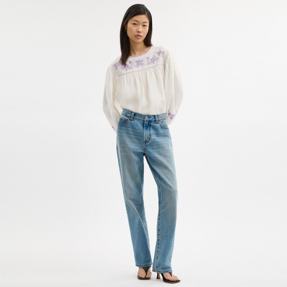 Coach Floral Embroidered Blouse White