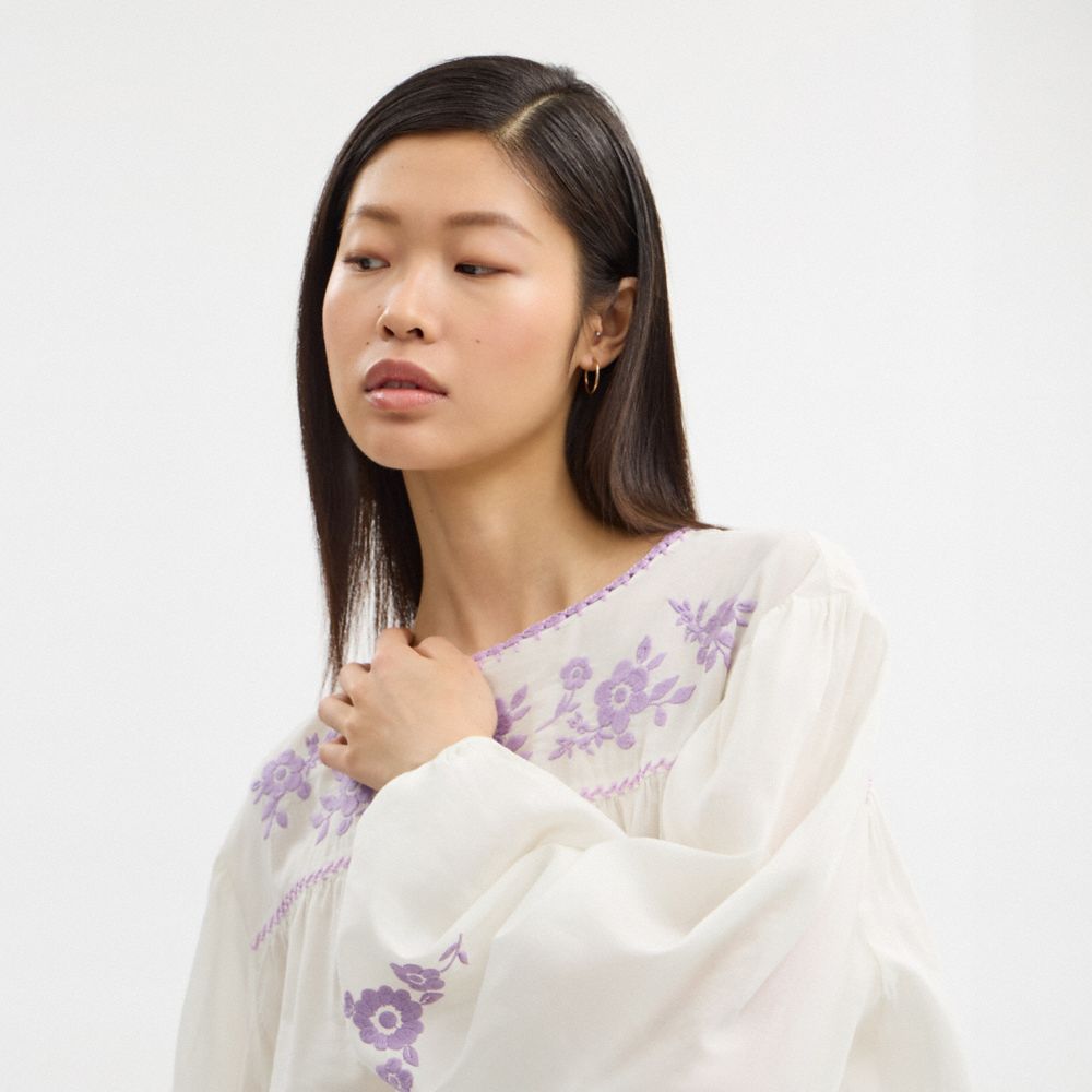 Coach Floral Embroidered Blouse White