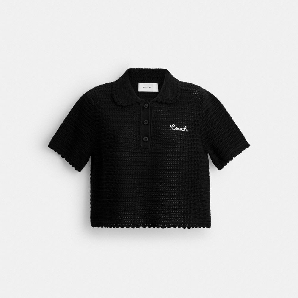 Coach Knit Cropped Polo Black