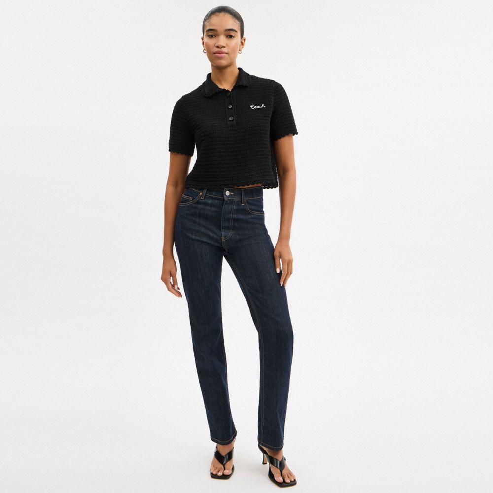 Coach Knit Cropped Polo Black