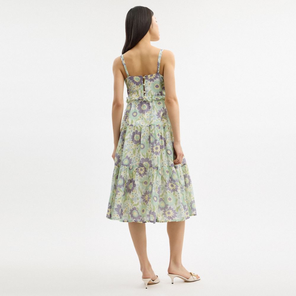 Coach Cotton Voile Maxi Dress Green Floral